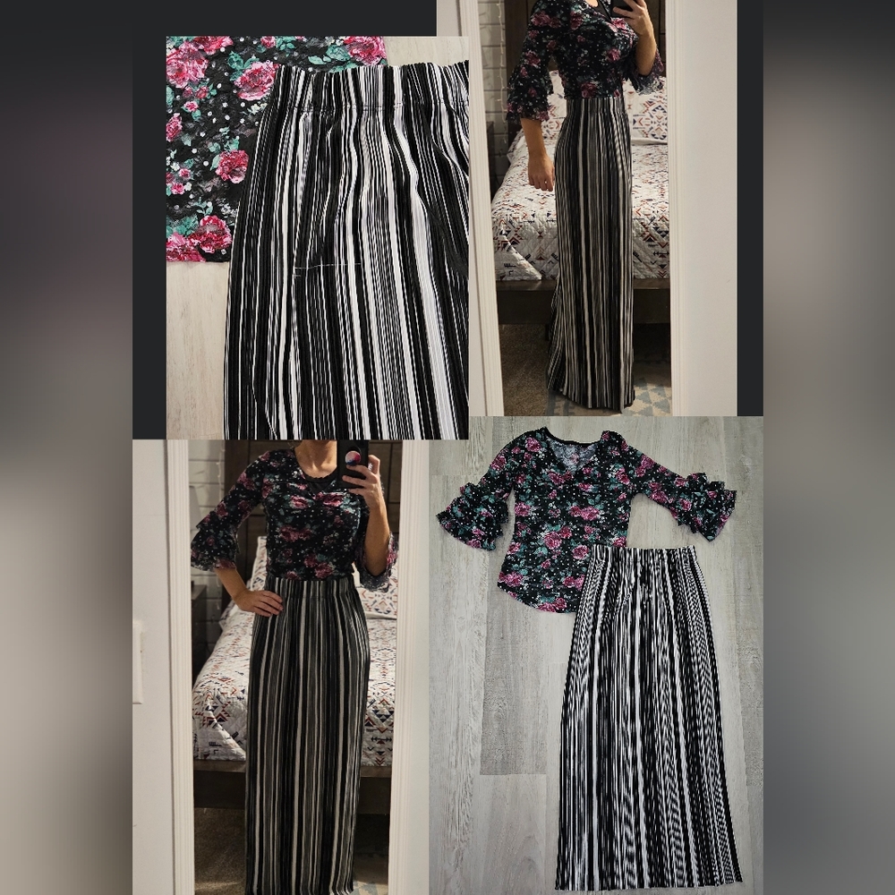 Blouse and Pleated Skirt Outfit.